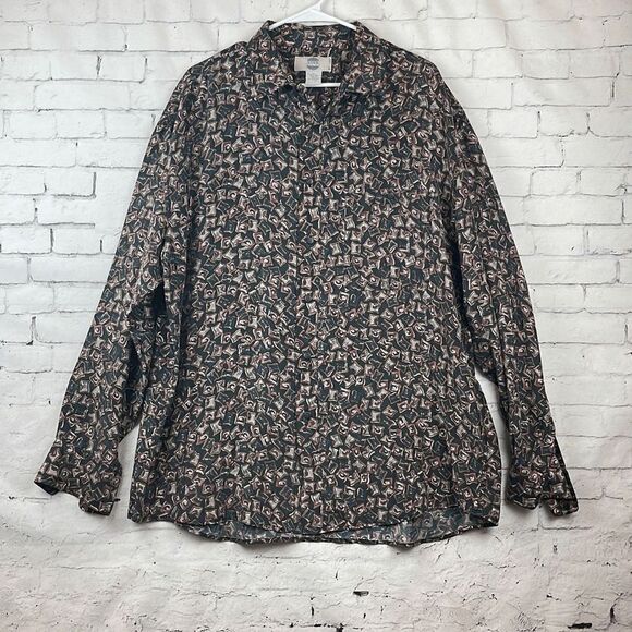 Silk Uomo By Nak Button Down Silk Shirt Mens L Slim Fit Long Sleeve Pattern Prin - Picture 1 of 9